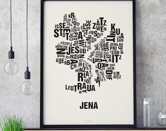 JENA Letter Location Screen Printing Poster Typography, Typo City Map, Letters Map, Districts Graphics, Cities Pictures, Poster