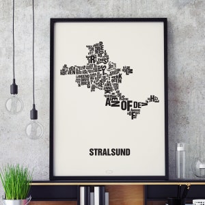 STRALSUND letter location screenprint poster typography, typo city map, letter map, district graphics, city pictures, poster