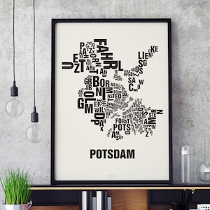 POTSDAM Letter Location Sérigraphie Affiche Typographie, Typo Carte de la ville, Lettres Carte, Districts Graphiques, Villes Photos, Affiche