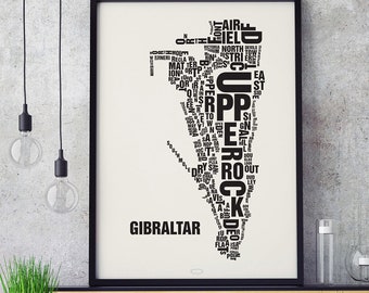 GIBRALTAR Letter Location Screen Printing Poster Typography, Typo City Map, Letters Map, Districts Graphics, Cities Pictures, Poster