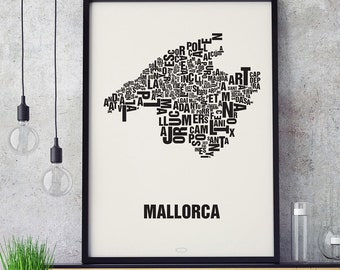 MALLORCA Letter Location Screen Printing Poster Typography, Typo City Map, Letters Map, Districts Graphics, Cities Pictures, Poster