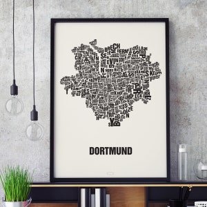 DORTMUND Buchstabenort Siebdruck Poster Typografie, Typo Stadtplan, Buchstaben Karte, Stadtteile Grafik, Städte Bilder, Plakat