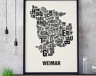 WEIMAR Letter Location Screen Printing Poster Typography, Typo City Map, Letters Map, Districts Graphics, Cities Pictures, Poster