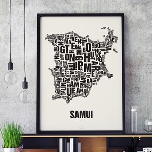 SAMUI Thailand Buchstabenort Siebdruck Poster Typografie, Typo, Buchstaben Karte, Stadtteile Grafik, Städte Bilder, Plakat