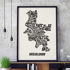 DÜSSELDORF Buchstabenort Siebdruck Poster Typografie, Typo Stadtplan, Buchstaben Karte, Stadtteile Grafik, Städte Bilder, Plakat