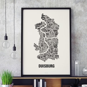 DUISBURG Buchstabenort Siebdruck Poster Typografie, Typo Stadtplan, Buchstaben Karte, Stadtteile Grafik, Städte Bilder, Plakat
