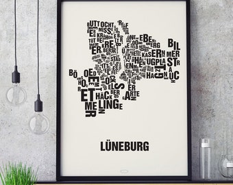 LÜNEBURG Letter Location Screen Printing Poster Typography, Typo City Map, Letters Map, Districts Graphics, Cities Pictures, Poster