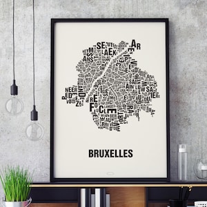 BRÜSSEL Brussel Bruxelles Buchstabenort Siebdruck Poster Typografie, Typo Stadtplan, Buchstaben Karte, Stadtteile Grafik, Städte Bilder