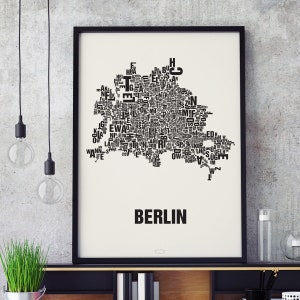 BERLIN Buchstabenort Siebdruck Poster Typografie, Typo Stadtplan, Buchstaben Karte, Stadtteile Grafik, Städte Bilder, Plakat