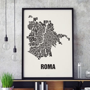 ROM Roma Italië Brief Locatie Zeefdruk Poster Typografie, Typo Stadsplattegrond, Letters Kaart, Districten Graphics, Steden Foto's, Poster