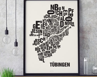 TÜBINGEN Letter Location Screen Printing Poster Typography, Typo City Map, Letters Map, Districts Graphics, Cities Pictures, Poster