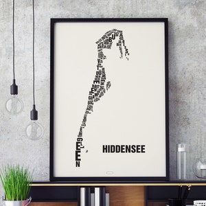 HIDDENSEE Buchstabenort Siebdruck Poster Typografie, Typo Stadtplan, Buchstaben Karte, Stadtteile Grafik, Städte Bilder, Plakat