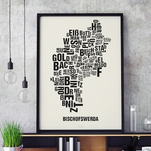 BISCHOFSWERDA Buchstabenort Siebdruck Poster Typografie, Typo Stadtplan, Buchstaben Karte, Stadtteile Grafik, Städte Bilder, Plakat