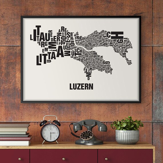 LUZERN Lucerne Lozrn Buchstabenort Siebdruck Poster Typografie, Typo  Stadtplan, Buchstaben Karte, Stadtteile Grafik, Stdte Bilder, Plakat -  Etsy.de