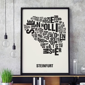STEINFURT lettre emplacement sérigraphie affiche typographie, typo carte de la ville, carte des lettres, graphiques de district, images de la ville, affiche