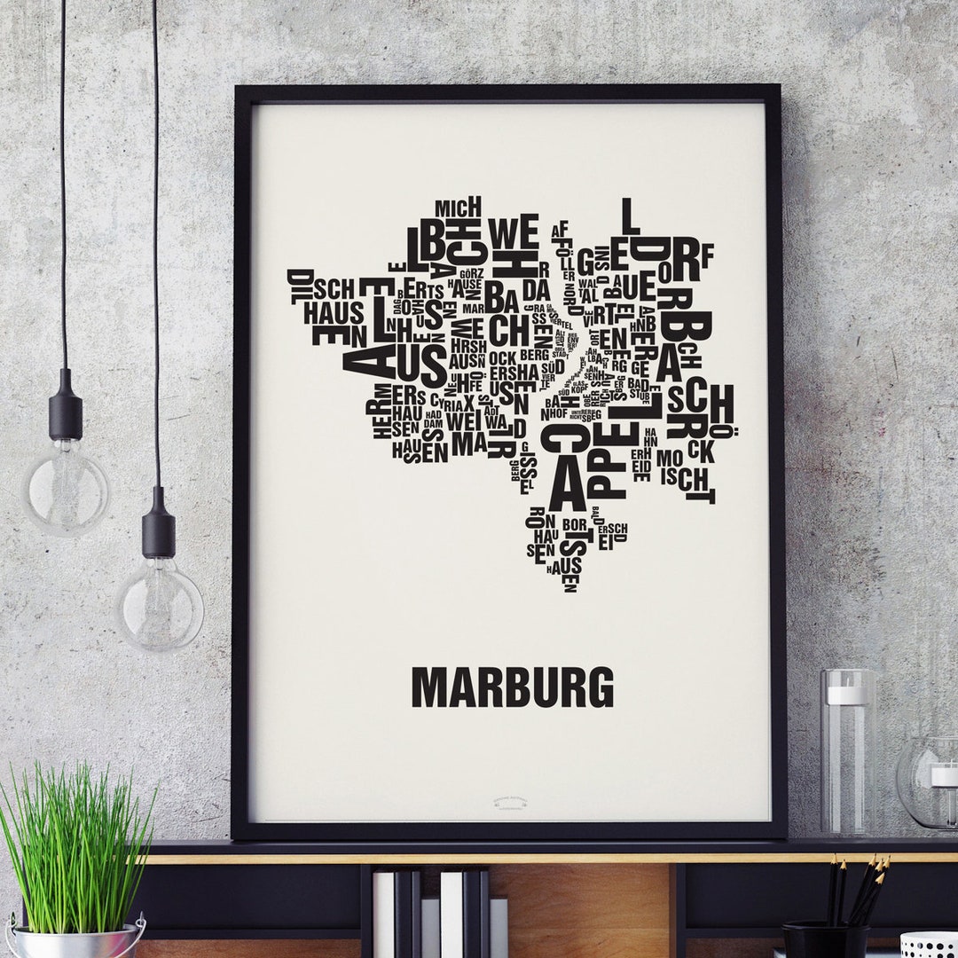 MARBURG Letter Location Screen Printing Poster Typography Etsy
