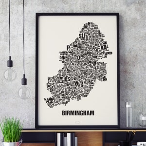 BIRMINGHAM UK Buchstabenort Siebdruck Poster Typografie, Typo Stadtplan, Buchstaben Karte, Stadtteile Grafik, Städte Bilder, Plakat