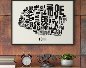 FÖHR Letter Location Screen Printing Poster Typography, Typo City Map, Letters Map, Districts Graphics, Cities Pictures, Poster