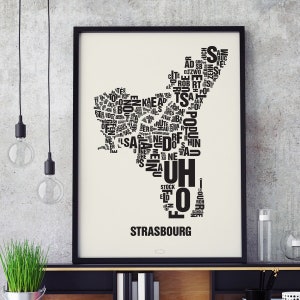 STRASBOURG STRAßBURG Buchstabenort Siebdruck Poster Typografie, Typo Stadtplan, Buchstaben Karte, Stadtteile Grafik, Städte Bilder, Plakat