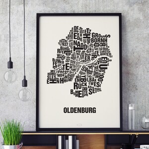 OLDENBURG Buchstabenort Siebdruck Poster Typografie, Typo Stadtplan, Buchstaben Karte, Stadtteile Grafik, Städte Bilder, Plakat