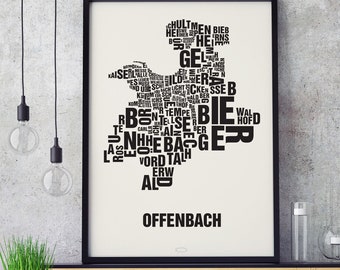 OFFENBACH Letter Location Screen Printing Poster Typography, Typo City Map, Letters Map, Districts Graphics, Cities Pictures, Poster