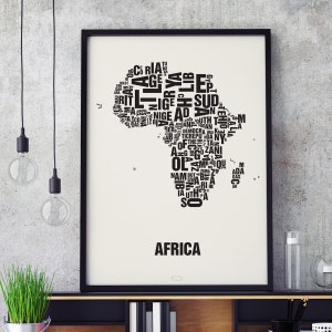 AFRIKA Buchstabenort Siebdruck Poster Typografie, Typo Stadtplan, Buchstaben Karte, Stadtteile Grafik, Städte Bilder, Plakat