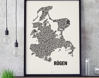 RÜGEN Letter Location Screen Printing Poster Typography, Typo City Map, Letters Map, Districts Graphics, Cities Pictures, Poster