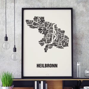 HEILBRONN lettre emplacement sérigraphie affiche typographie, typo carte de la ville, carte des lettres, graphiques de district, images de la ville, affiche