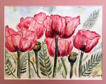 Original Aquarell Mohnblumen