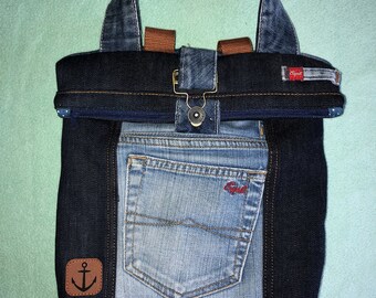 Jeans - Rucksack, Upcycling aus Jeanshosen, Material - Mix aus Alt und Neu, nachhaltig und cool