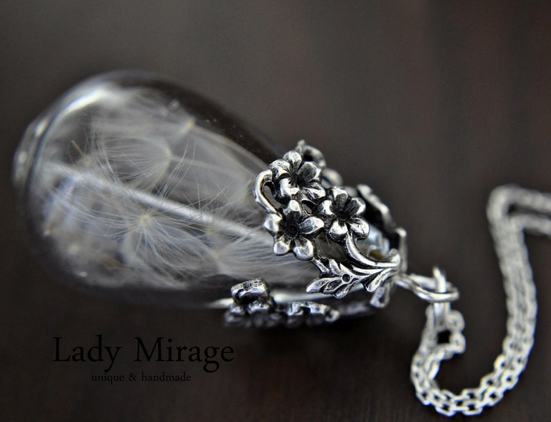 BESTSELLER 925 Silver Real Dandelion Necklace Teardrop imagen 2