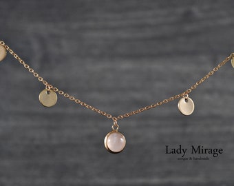 Subtle Necklace with Platelets and Rose Quartz made of Stainless Steel - Rose Gold