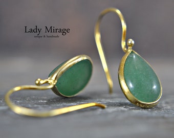 925 Sterling Silver - Aventurine - Earrings -  18K gold-plated