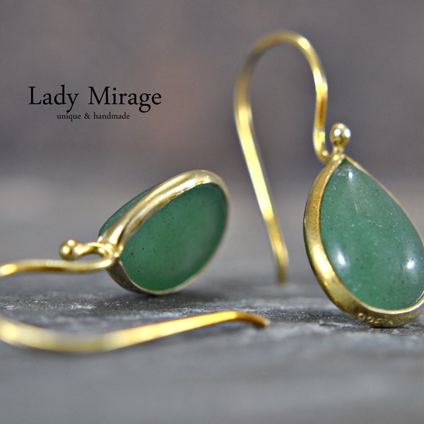 925 Sterling Silver - Aventurine - Earrings -  18K gold-plated