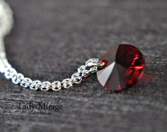 925 Sterling Silver Necklace with Red Crystal