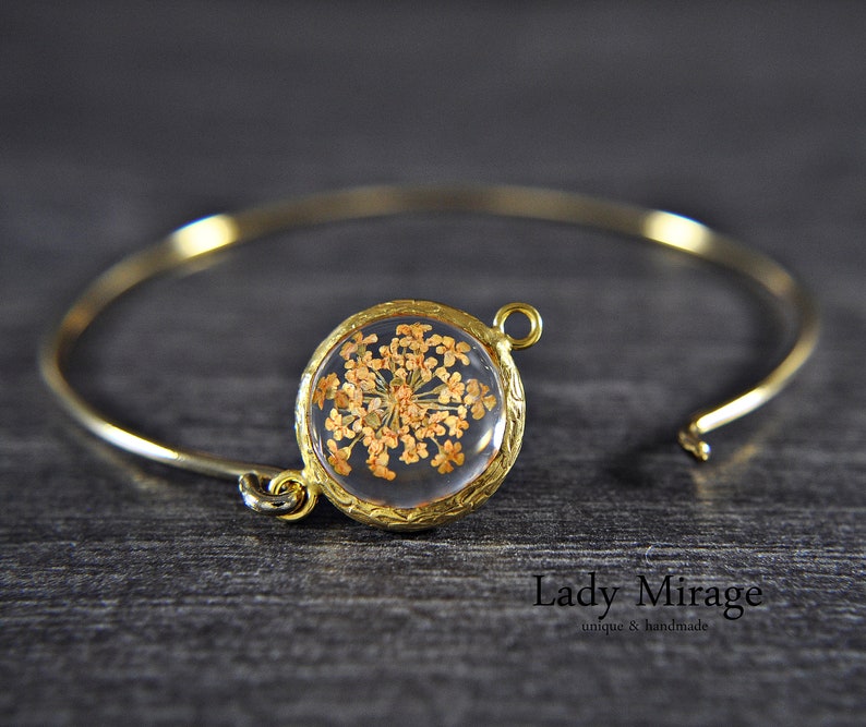 Real Flower Bangle Peach Gold Plated imagen 4