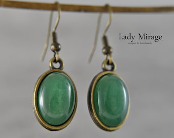 Green Dangle Earrings - Gemstone Earrings with Jade - Green - Dangle Earrings - Bronze - Vintage - Gift for Her