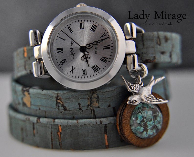 BESTSELLER Real Flowers Cork Wristwatch Silver imagen 1