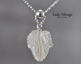 Necklace- 925 Sterling Silver - Mother-of-pearl - Leaf - Gift Mom