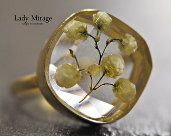 Echte Blüten 925 Silber Ring Verstellbar Natur Inspiriert 14K Vergoldet  Naturschmuck  Handmade  Unikat Geschenk für Sie