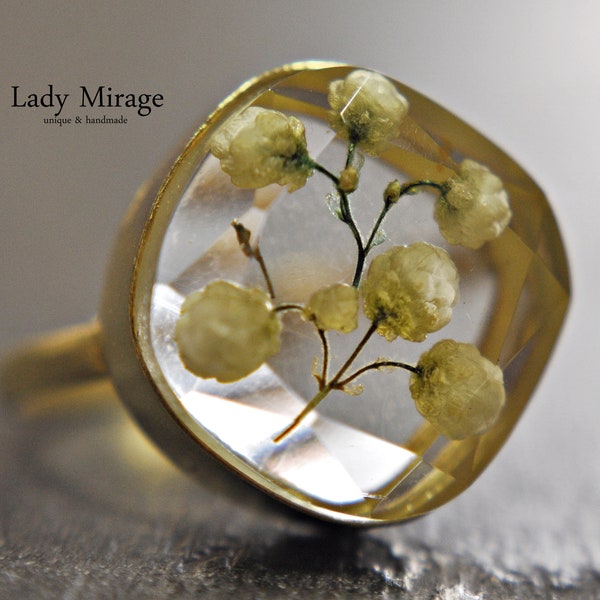 Echte Blüten 925 Silber Ring Verstellbar Natur Inspiriert 14K Vergoldet  Naturschmuck  Handmade  Unikat Geschenk für Sie