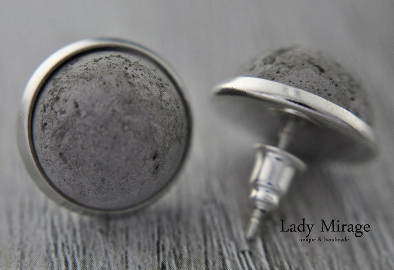 Concrete Stud Earrings Silver plated image 2