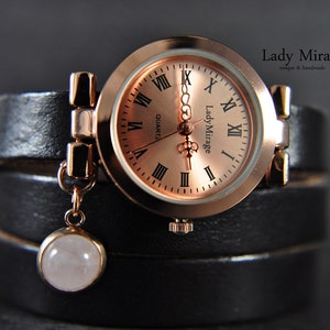 Rose Quartz Leather Watch Rose Gold immagine 2