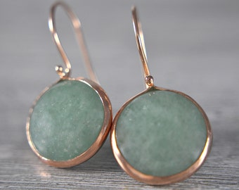 925 Sterling Silver - Aventurine - Earrings - rose gold-plated - Round