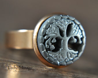 Tree of Life Rose Gold Plated Ring with Hematite