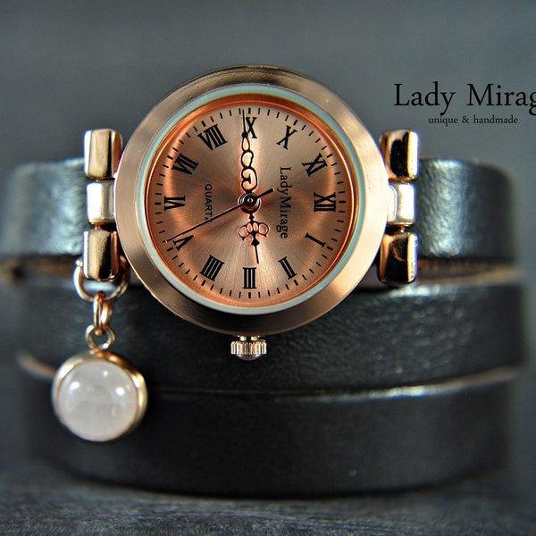 Rose Quartz Leather Watch - Rose Gold