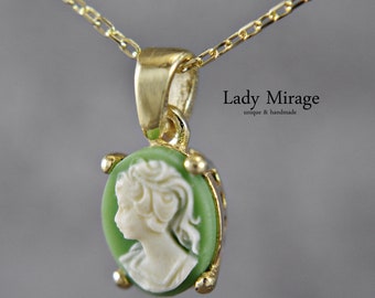 925 Sterling Necklace - 14k Gold Plated - Vintage Style - Mini Pendant - Green - Gift for Mom - Mother's Day - Birthday - Christmas