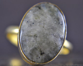 Labradorite - 925 Sterling Silver- 14K gold-plated - Ring - Adjustable - Oval