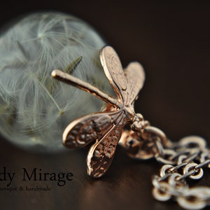 Dragonfly Real Dandelion Necklace Rose Gold imagen 3