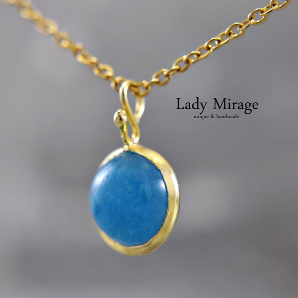 925 Silver - Jade necklace - 18K gold plated - blue - short chain - 45 cm -  pendant - gift for her